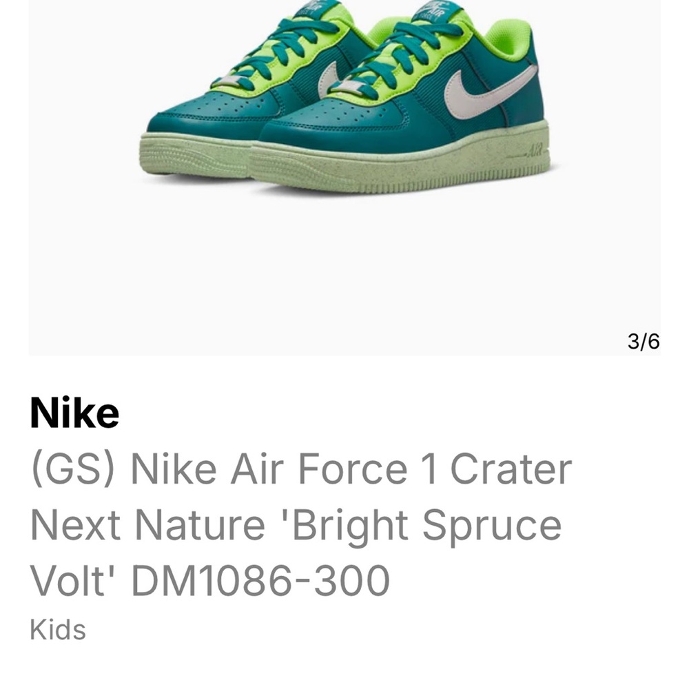 New Boys Nike Air Force 1 Crater Next Sneakers, Green, Bright Spruce, 11C